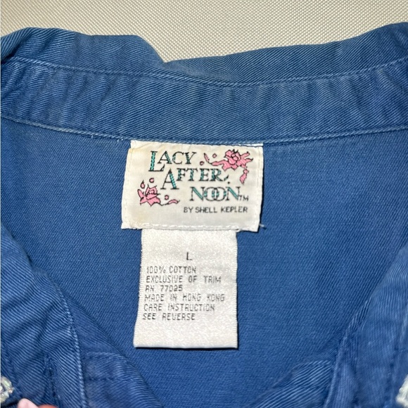 Vintage Lacy AfterNoon L Shell Kepler Rhinestone Button Up Shirt Lace Whimsy - Picture 4 of 10